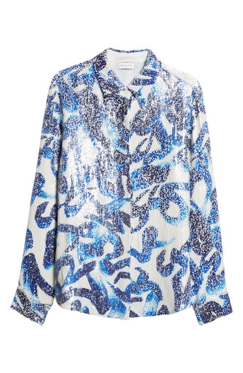 Dries Van Noten Chowy Sequin Button-up Shirt In Blue