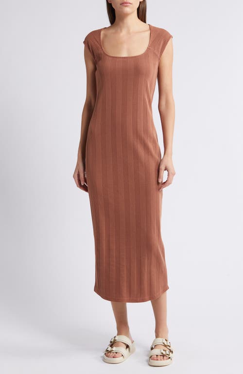 Shop Treasure & Bond Rib Square Neck Midi Dress In Rust Sequoia