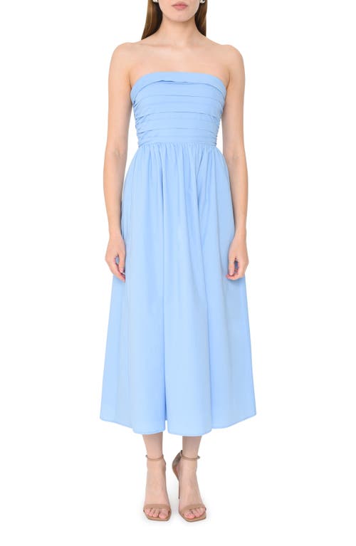 WAYF Sammie Pleat Strapless Stretch Cotton Sundress in Dusty Blue at Nordstrom, Size X-Large