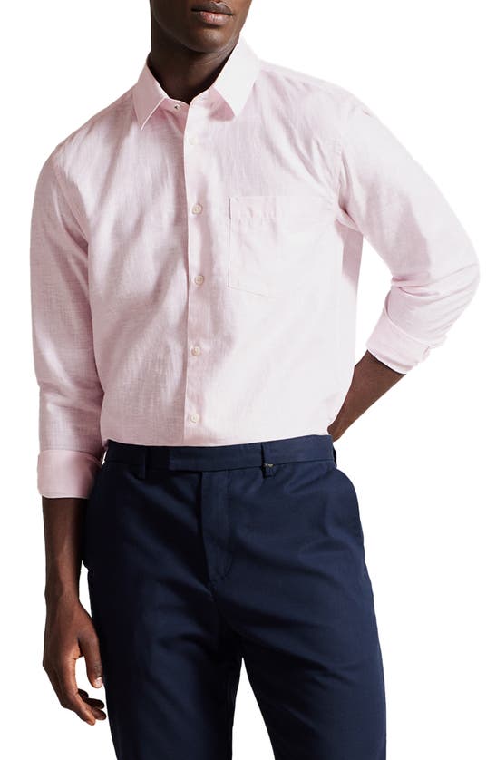 Ted Baker Linen & Cotton Blend Button-up Shirt In Light Pink