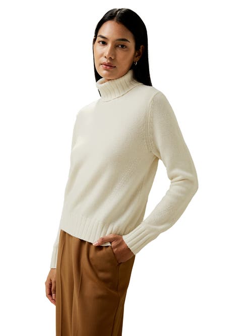 Lilysilk Turtleneck Sweater With Rib Hemline In White