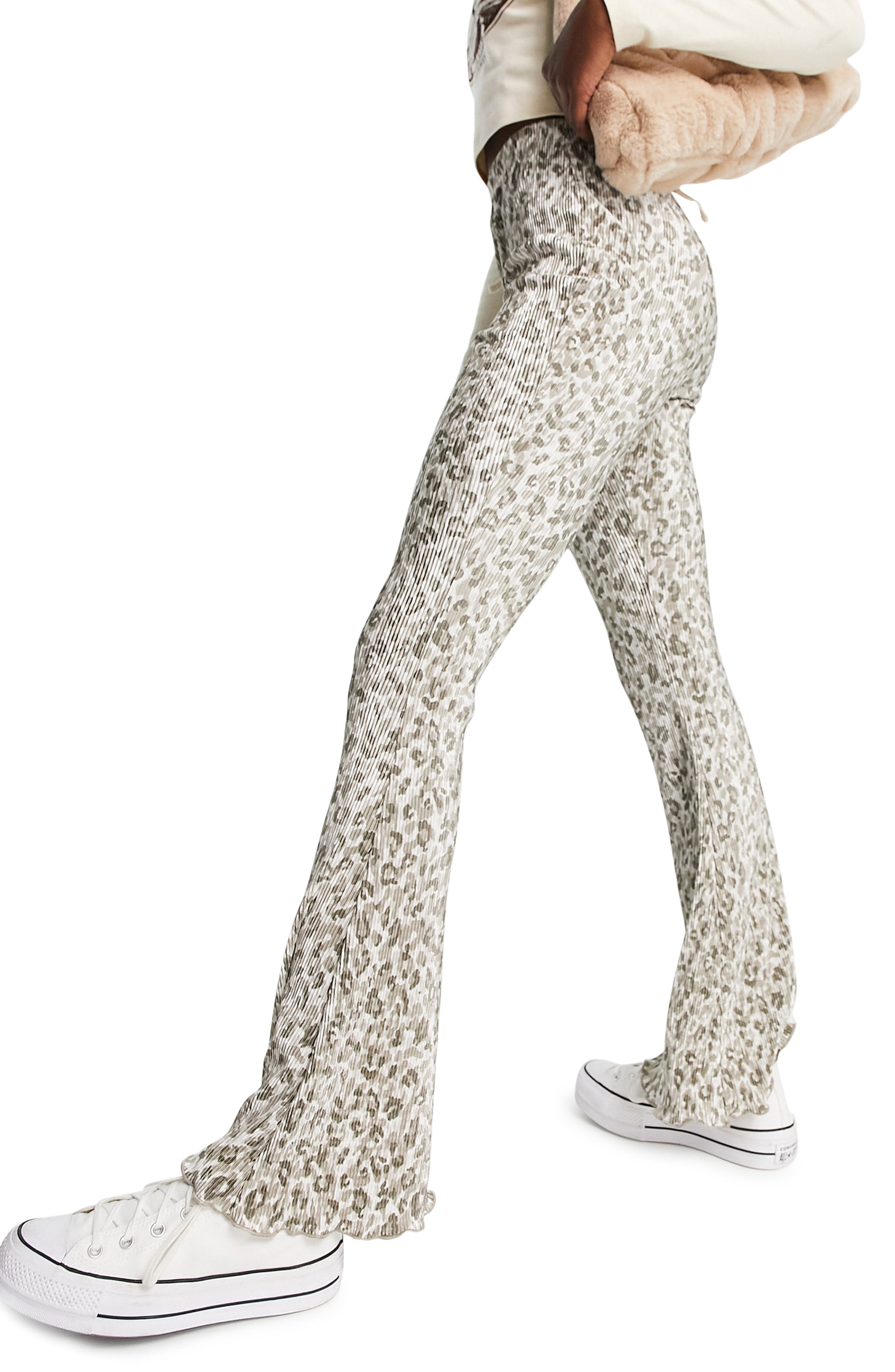 Topshop Plissé Flare Leg Trousers 