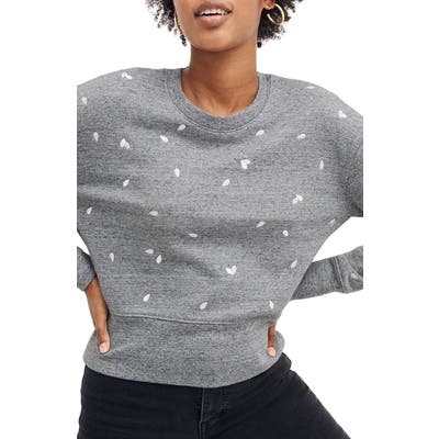 Madewell Petal Hearts Embroidered Crop Sweatshirt, Grey