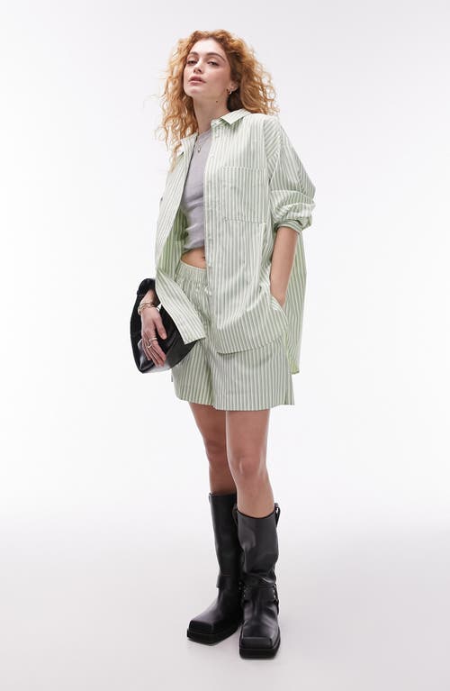 Topshop Oversize Stripe Cotton Button-up Shirt In Green Multi