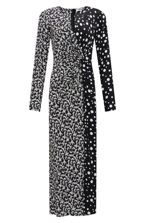 Shop Dvf Zania Mix Print Long Sleeve Midi Dress In Spot Light/moon Landing Sm