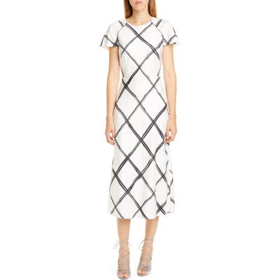 Jason Wu Collection Windowpane Print Silk Crepe De Chine Midi Dress, White