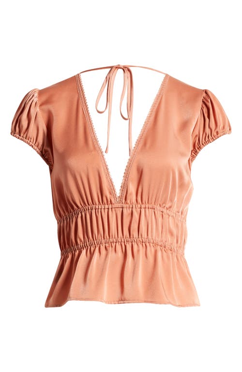 Shop Wayf Jolie Smocked Tie Front Top In Sienna