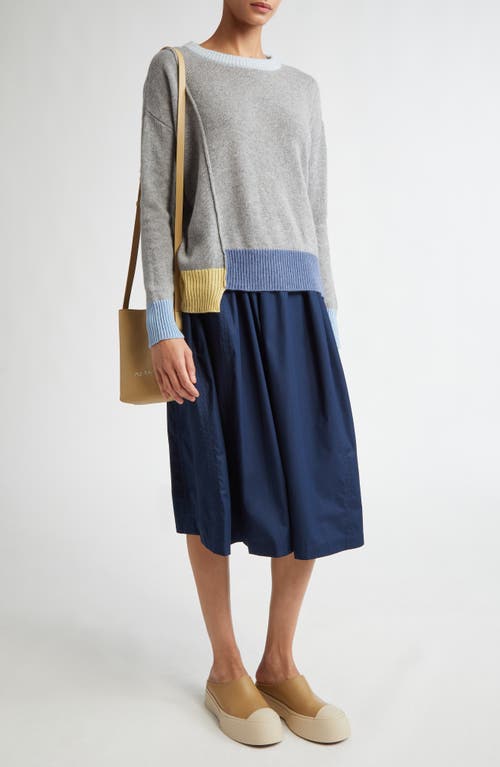 Shop Marni Organic Cotton Poplin Midi Skirt In Light Navy