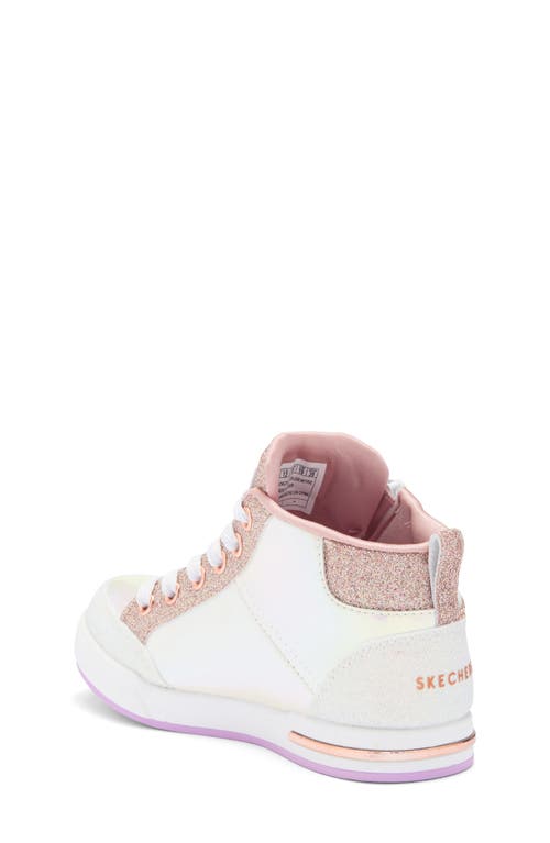 Shop Skechers Kids' Shoutouts 2.0 High Top Sneaker In White/rose Gold