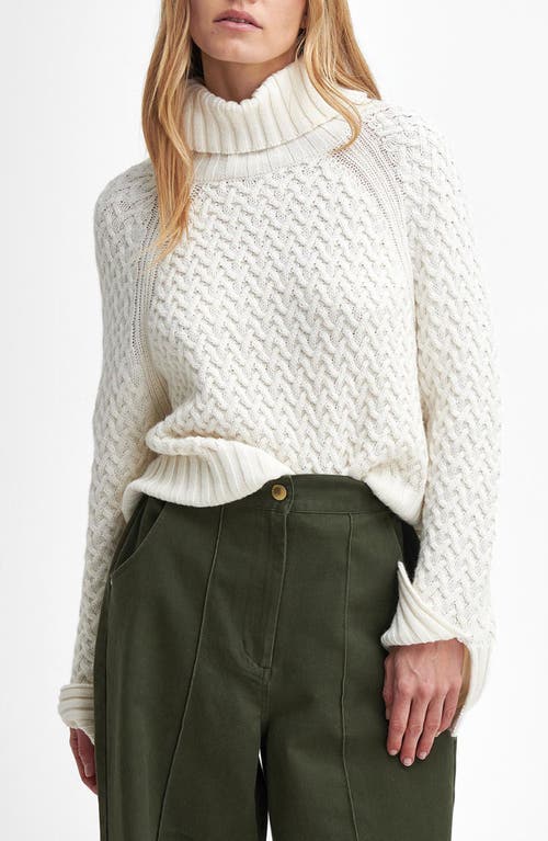 Shop Barbour Malton Basket Texture Turtleneck Sweater In Ecru Beige