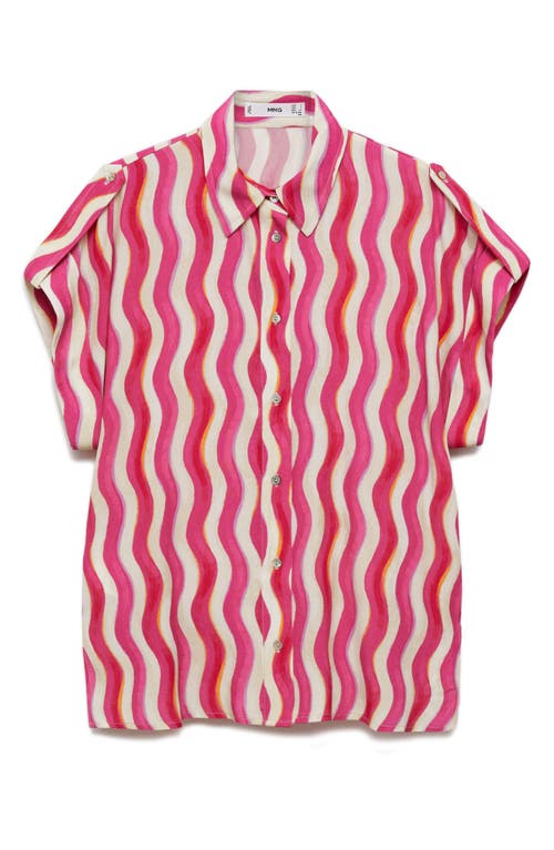 MANGO MANGO WAVY PRINT SHORT SLEEVE BUTTON-UP SHIRT 