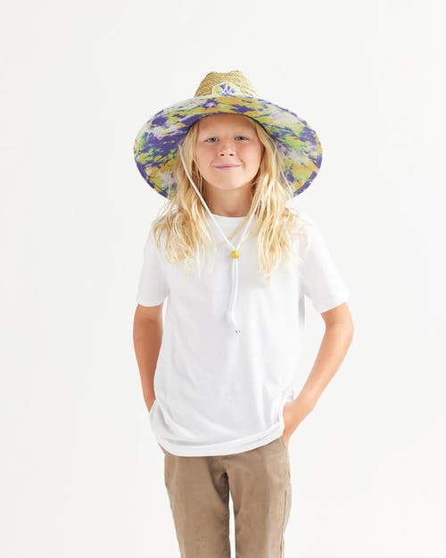 Hemlock Dylan Big Kids Straw Lifeguard Hat In Purple & Green Tie-dye