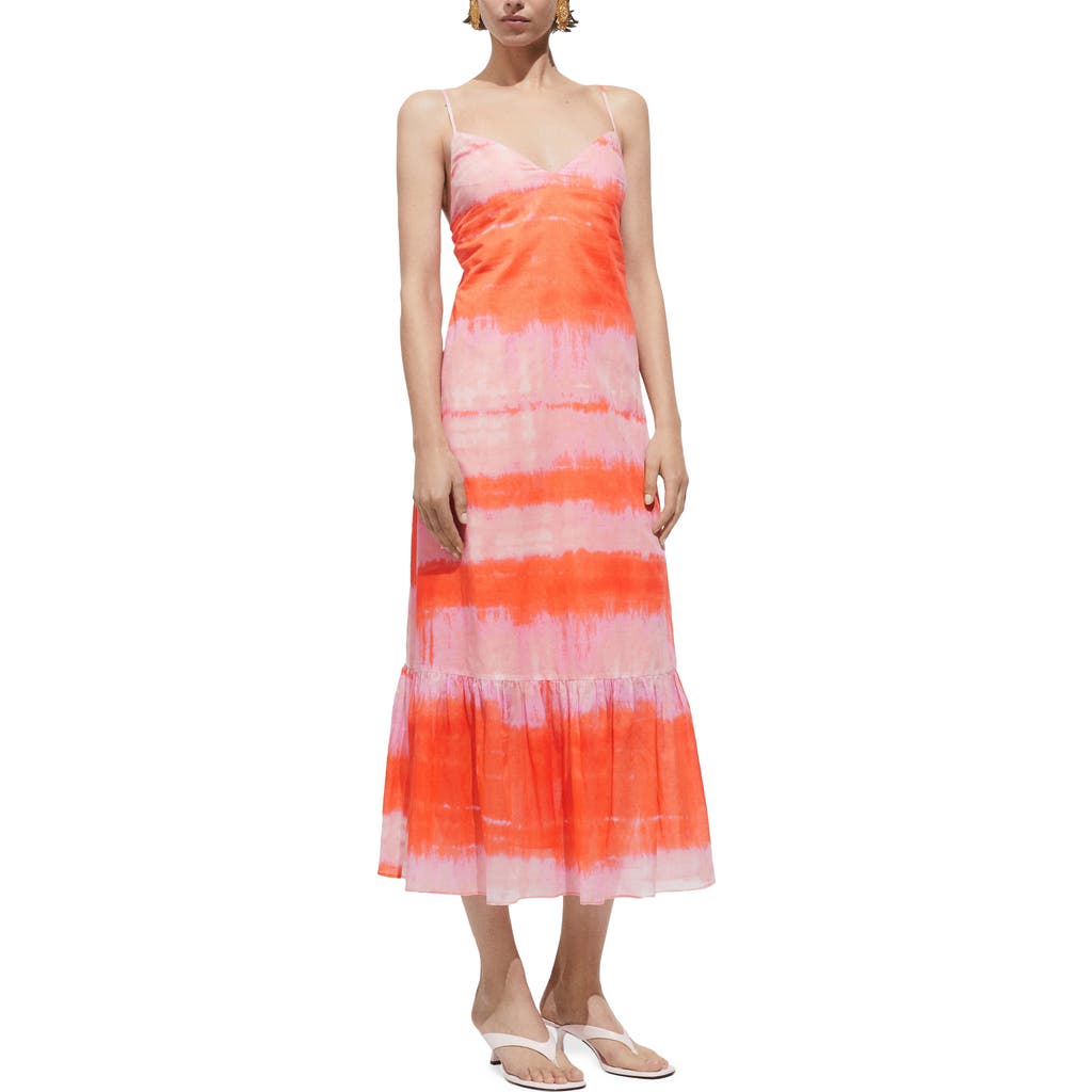 Mango Ruffle Printed Dress Orange In Orange