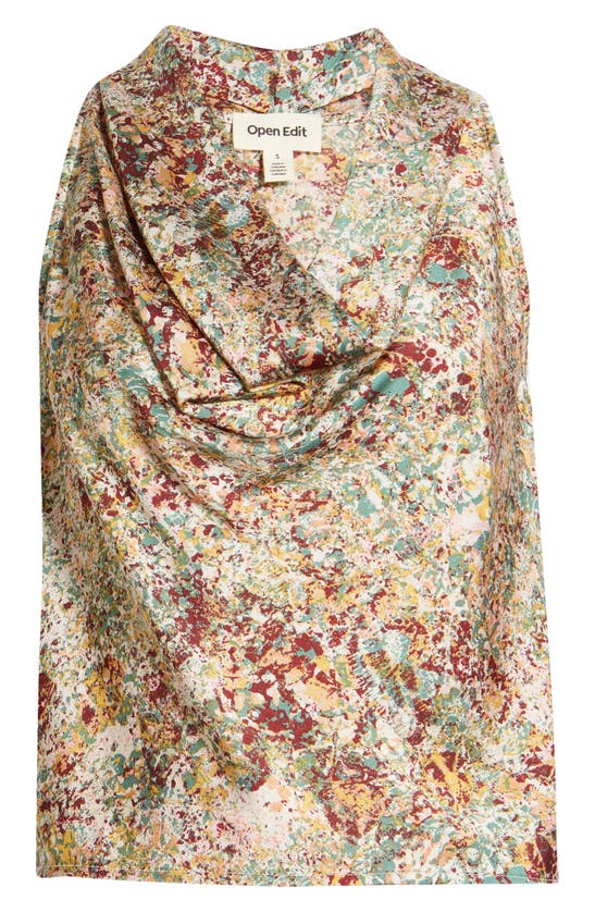 Open Edit Cowl Neck Satin Tank In Cargo Confetti
