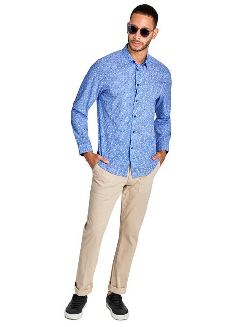 Brooklyn Brigade Denim Dot Recycled 4-way Stretch Performance Long Sleeve Shirt In Blue