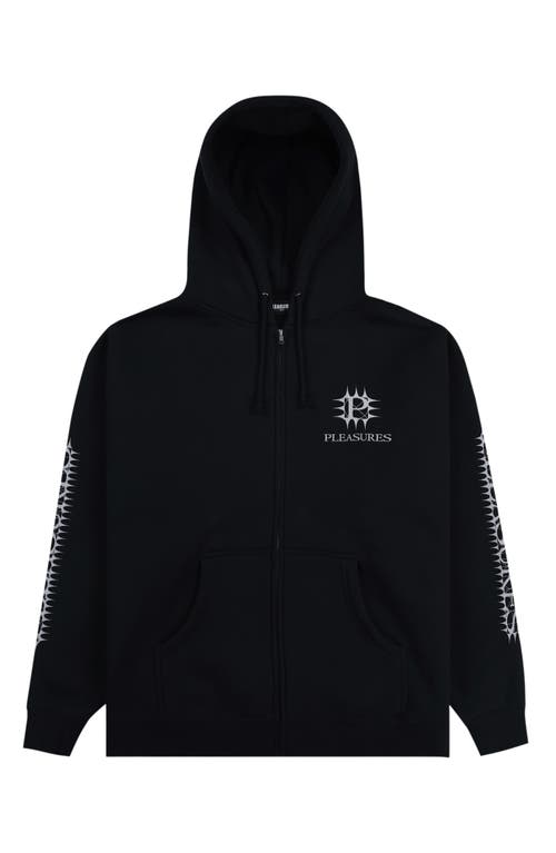 Shop Pleasures Spike Oversize Zip Graphic Hoodie In Black