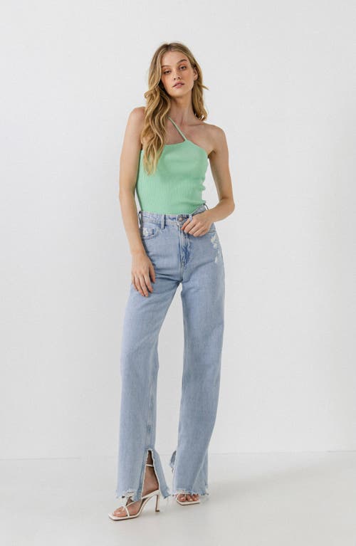 Grey Lab One Shoulder Strap Knit Tank Top In Sage