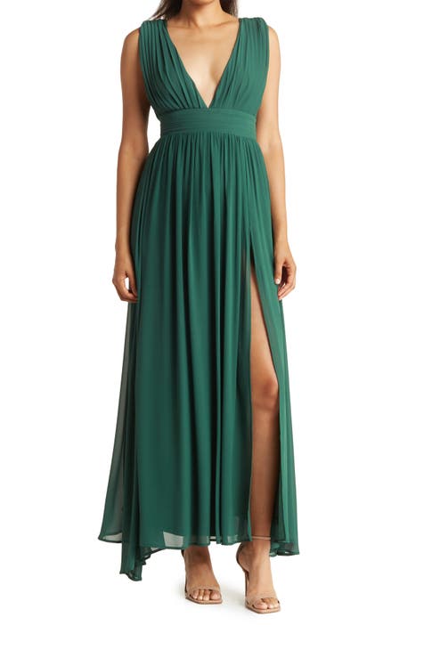 Women Emerald Green Velvet Dress 3/4 Sleeve Cocktail Party Ball Gown Maxi  Dress