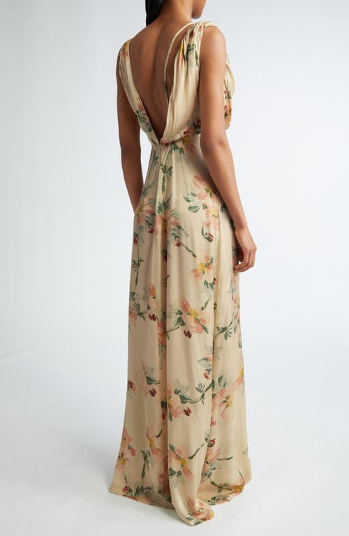 Shop Totême Toteme Floral Print Twist Drape Maxi Dress In Washed Floral