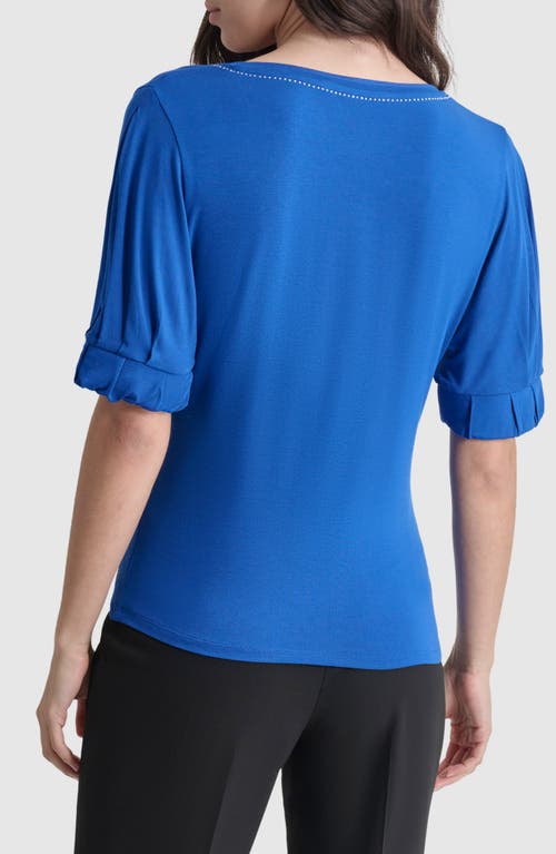 Shop Dkny Pleat Sleeve Jersey Top In Lapis Blue