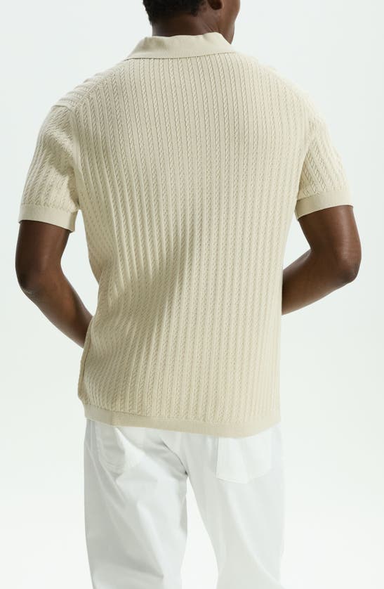 Shop Theory Cable Short Sleeve Cotton Blend Polo Sweater In New Sand