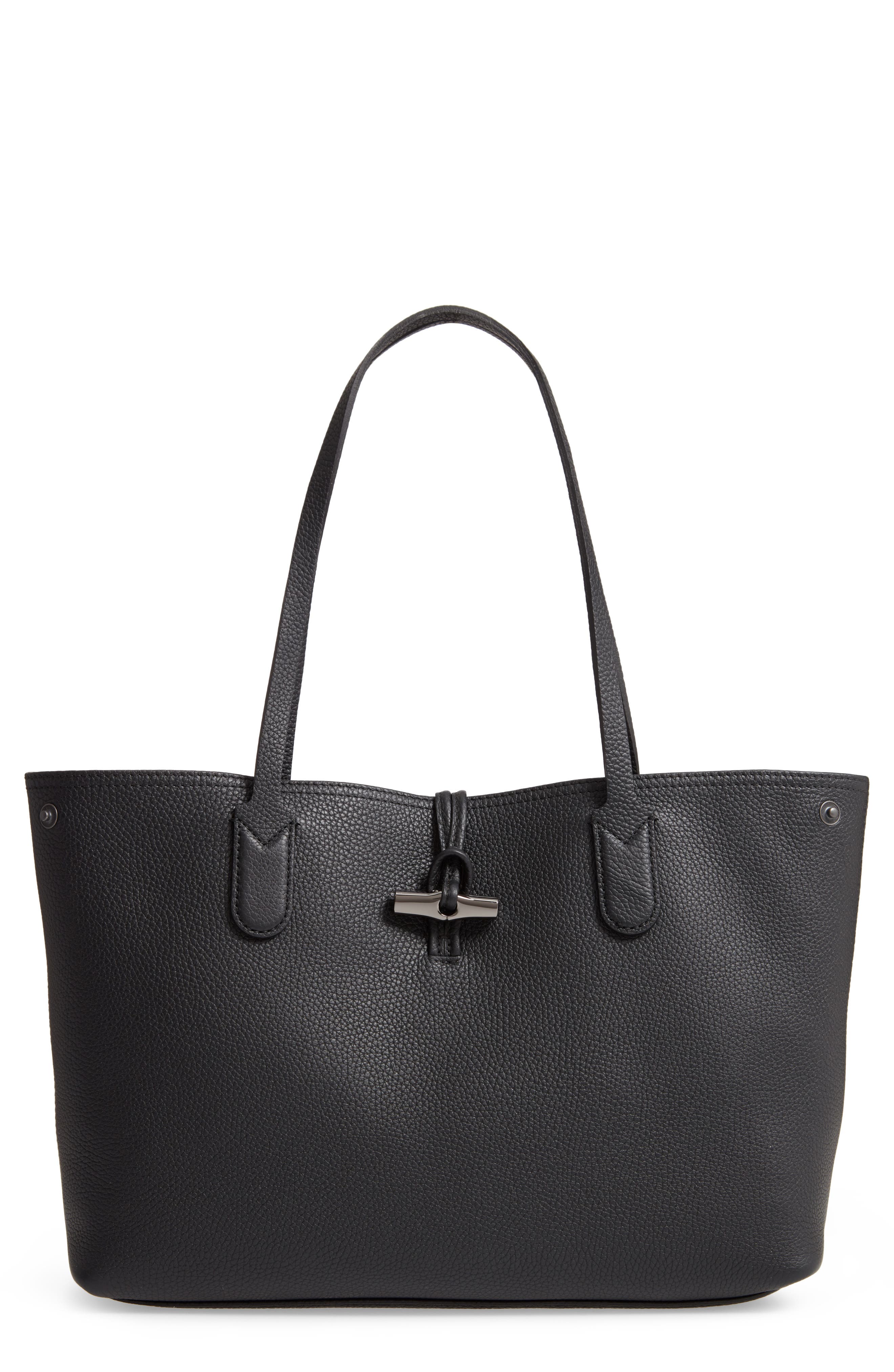 Longchamp Roseau Essential Mid Leather Tote in Black at Nordstrom