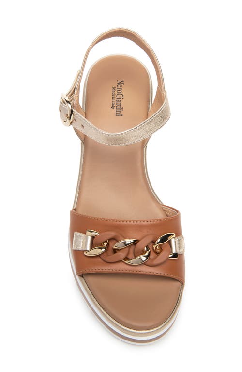 Shop Nerogiardini Chain Ankle Strap Platform Wedge Sandal In Brown