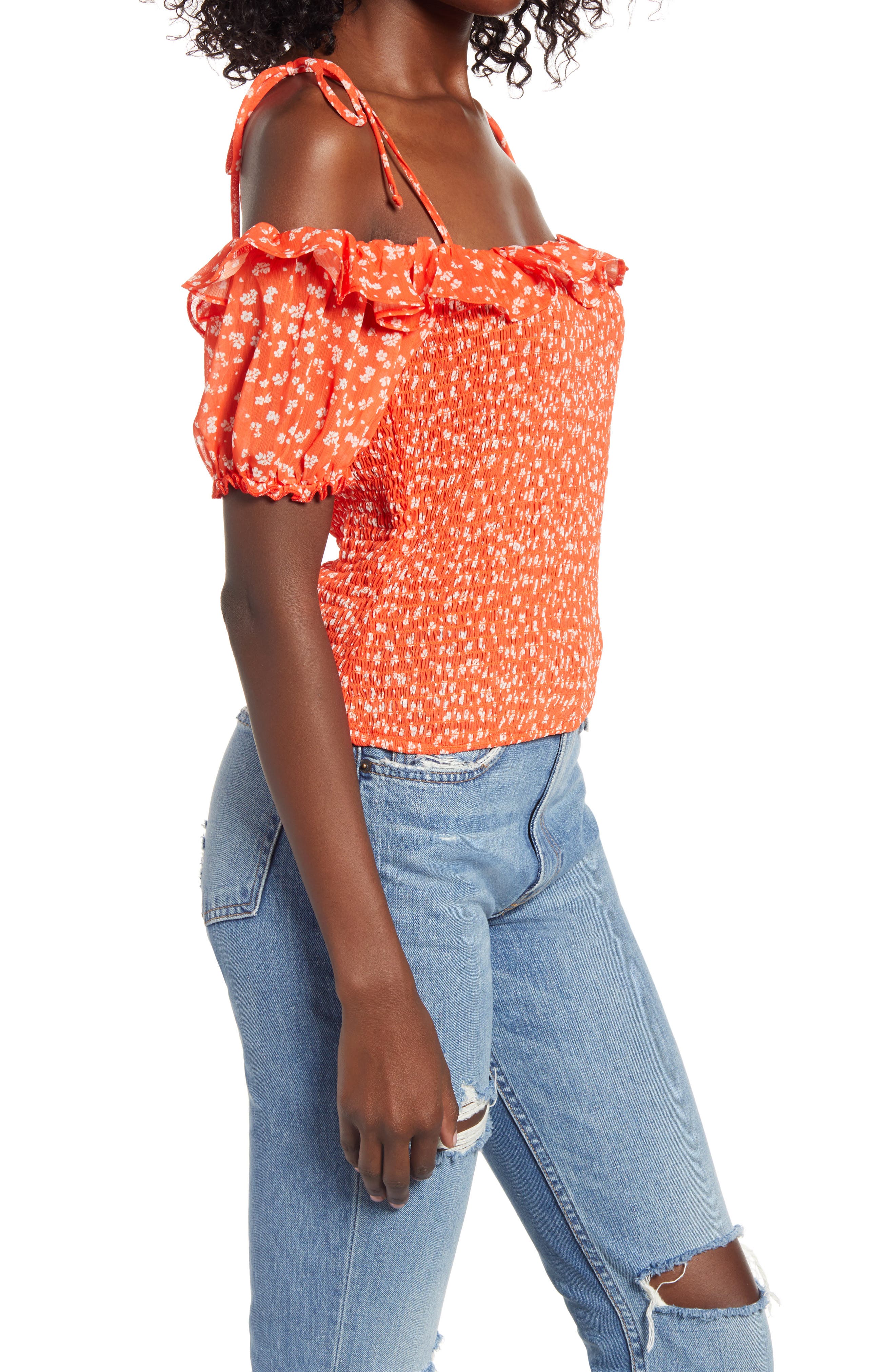 smocked tie shoulder top