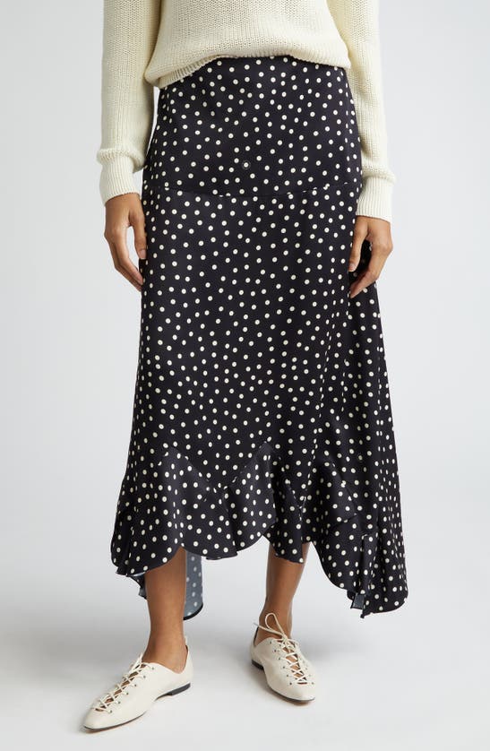 Shop Stella Mccartney Polka Dot Handkerchief Hem Maxi Skirt In 1028 - Black/ Cream