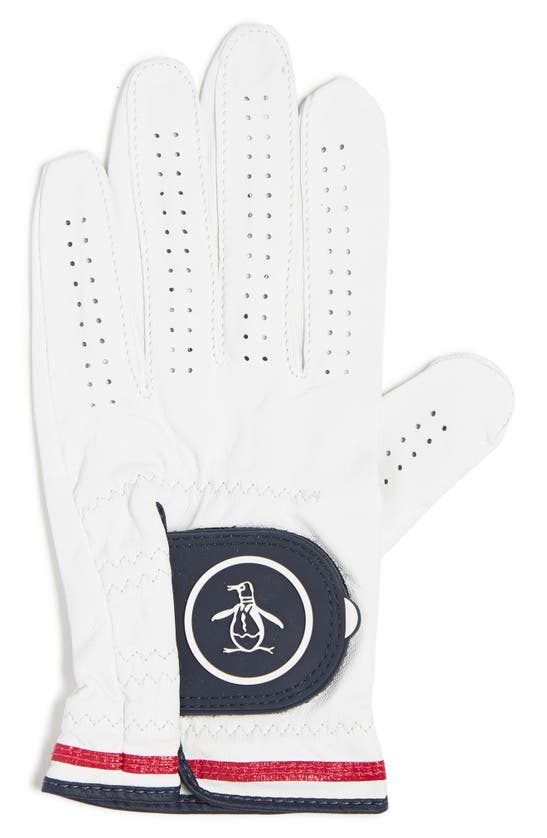 Original Penguin Golf Double Piped Leather Golf Glove In Bright White
