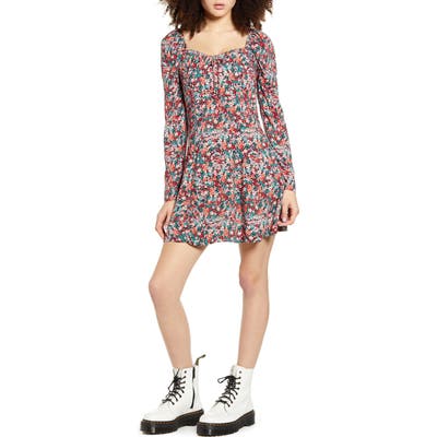 Bp. Printed Long Sleeve Minidress, Black