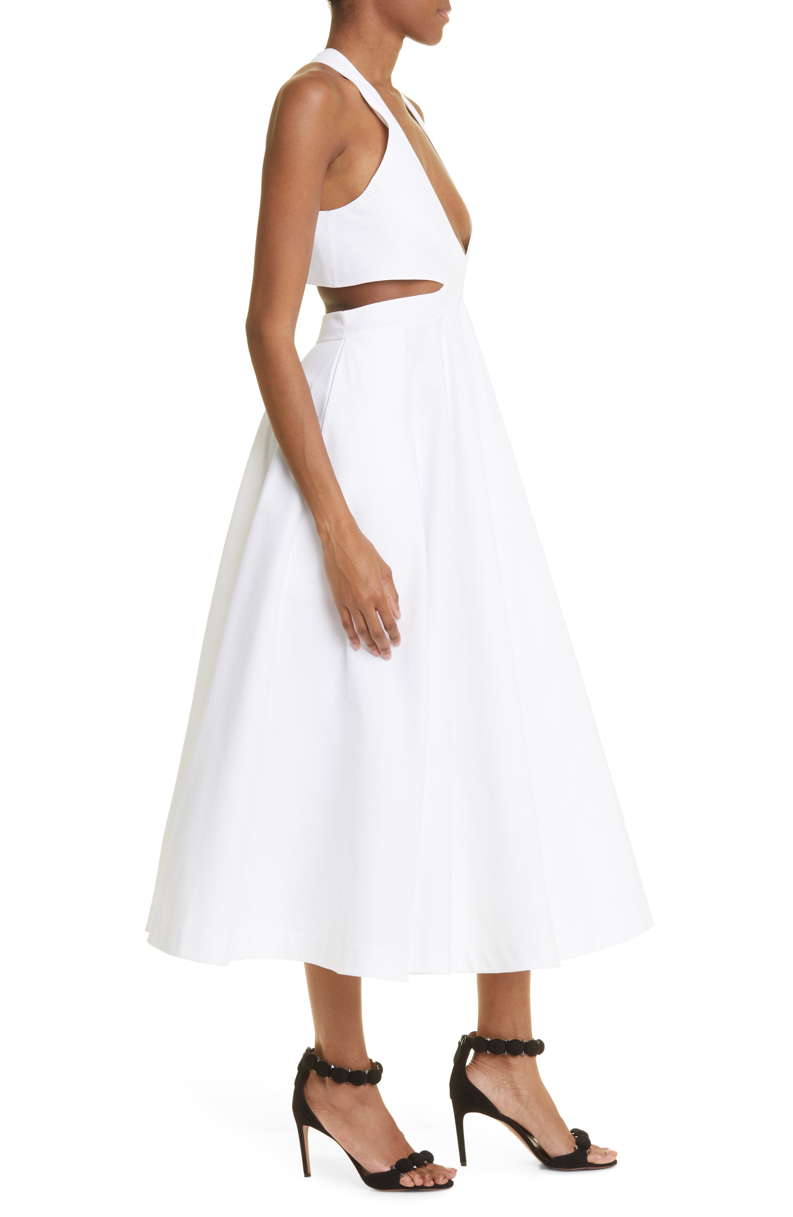 Alaa Halter Neck Cutout Cotton Dress in Blanc | Smart Closet