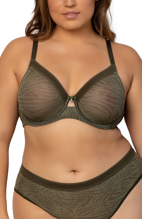 Curvy Couture Full Figure Mesh Underwire Bra in Olive Waves