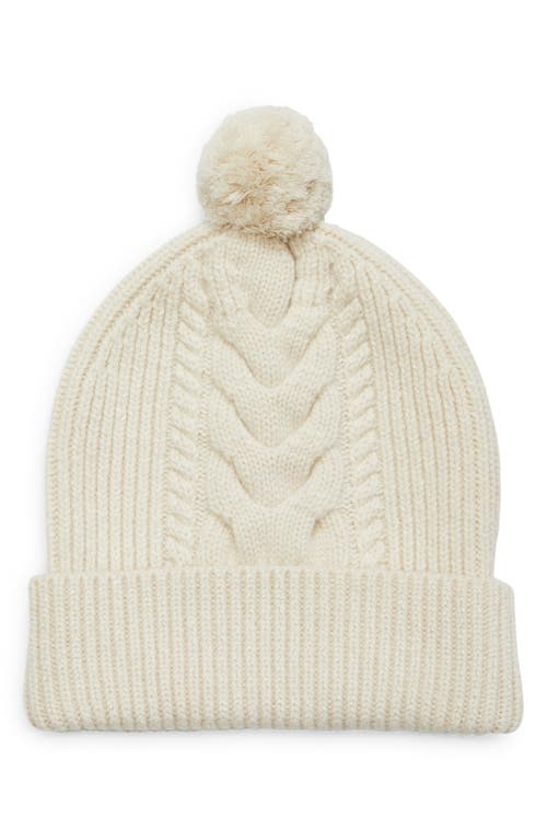 Shop Lafayette 148 New York Pompom Cable Stitch Cashmere & Silk Beanie In Buff Melange