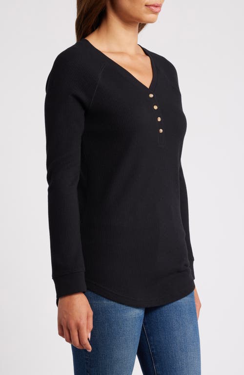 Shop Caslonr Caslon(r) Waffle Knit Cotton Blend Henley Top In Black