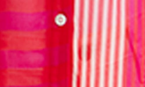 Saachi Sheer Oversize Stripe Cover-up Shirt In Red