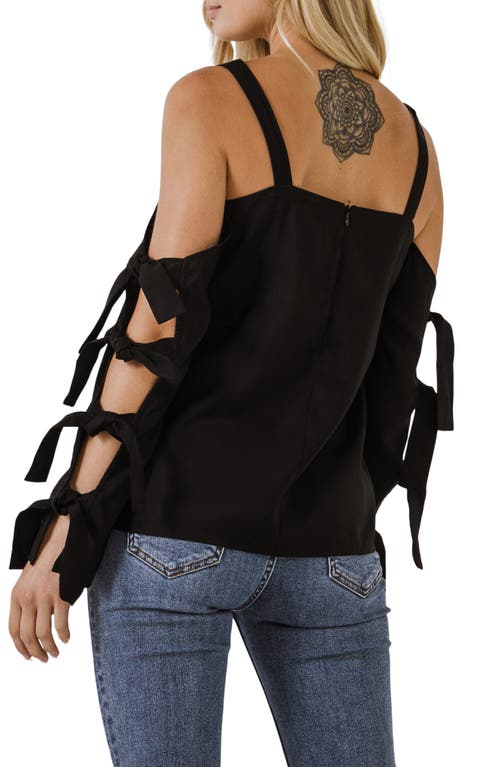 Shop Endless Rose Tie Sleeve Cold Shoulder Top In Black