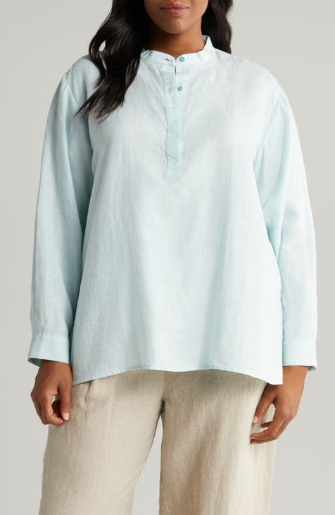 Buy Quealent Women's Plus Size Long Sleeve Cotton Linen Split