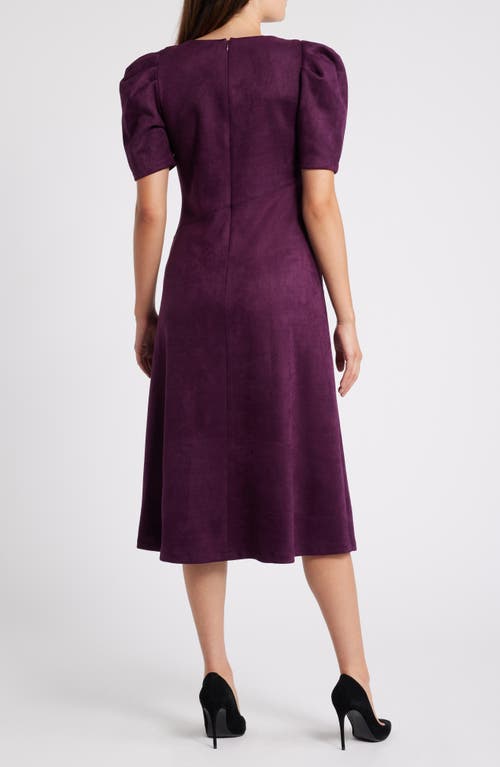 Shop Anne Klein Puff Sleeve A-line Midi Dress In Deep Plum