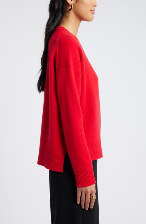 Shop Nordstrom Crewneck Side Slit Wool & Cashmere Sweater In Red Toreador