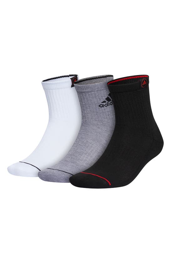 Adidas Originals Assorted 3-pack Cushioned High Quarter Socks In Black/ White/ Better Scarlet
