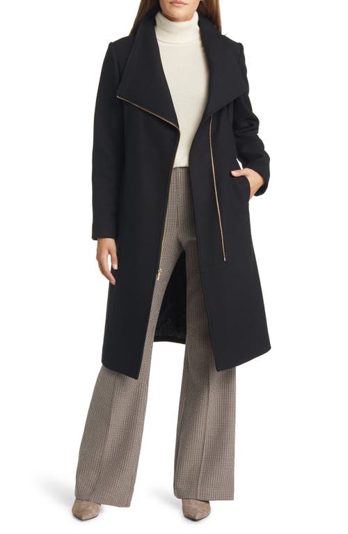 Cole Haan Signature Women's Asymmetric Zip Fine Twill Wool Blend Coat in Black