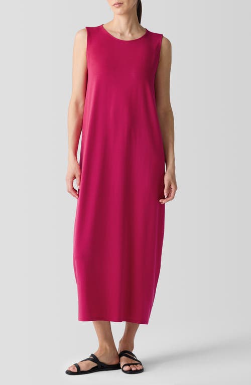 Shop Eileen Fisher Round Neck Oval Stretch Sleeveless Midi Dress In Azalea