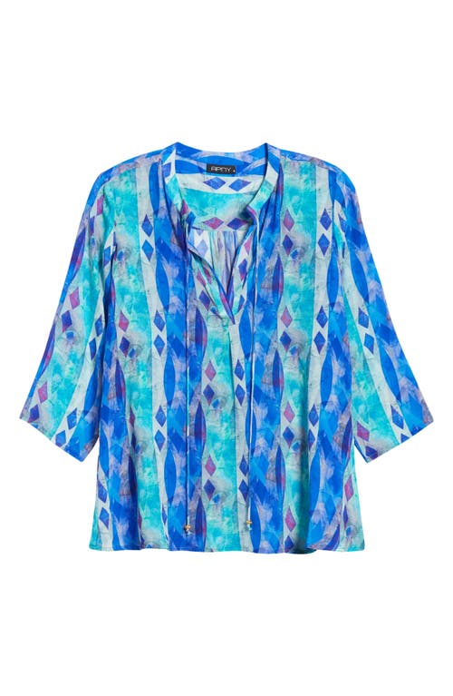 Shop Apny Tie Neck Top In Blue/green Multi