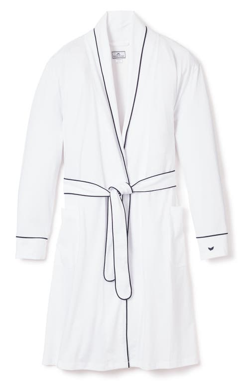 Petite Plume Men's Solid Robe W/ Contrast Piping In White