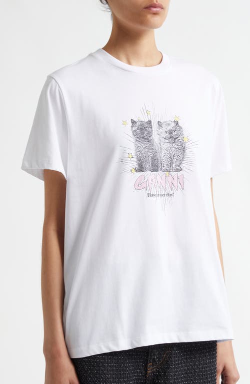 Shop Ganni Kittens Organic Cotton Graphic T-shirt In Bright White