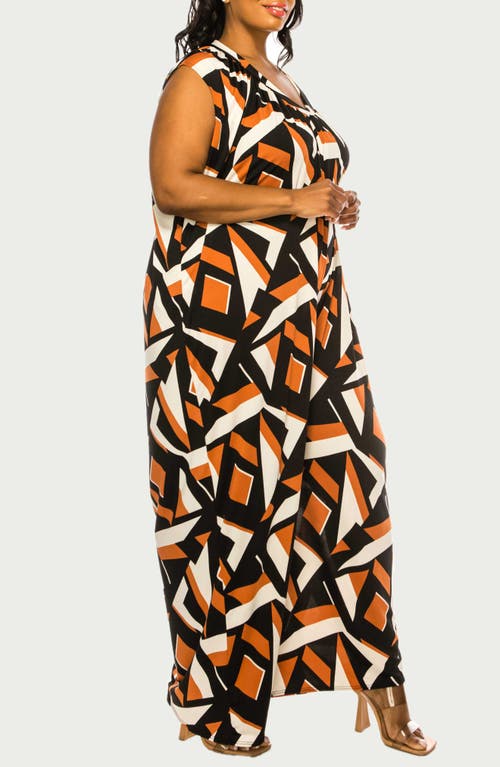 L I V D Makayla Printed Sleeveless Wide Leg Jumpsuit In Rust Black