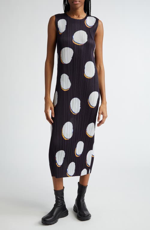 Issey Miyake Pleats Please  Bean Dots Pleated Midi Dress In Black/white Multi