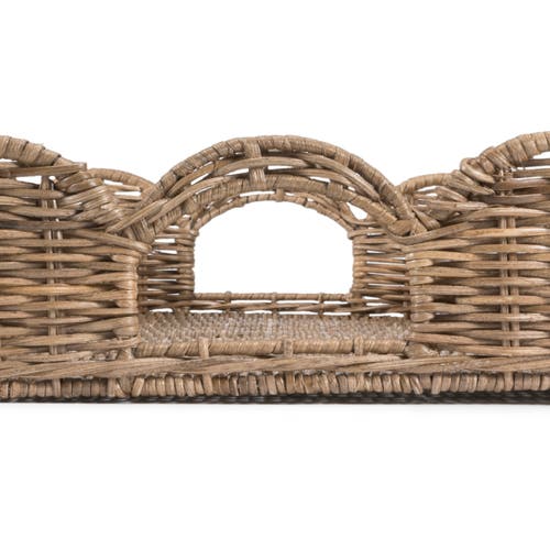 Happimess Scalloped 21.5in Southwestern Cottage Hand-woven Rattan Tray With Handles In Natural
