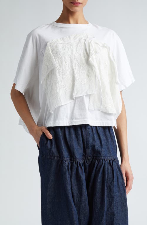 Embroidered Panel Split Back Top in White